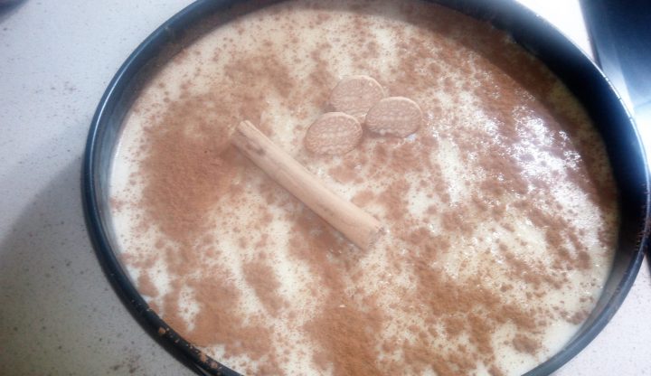 Tarta de arroz con leche terminado.