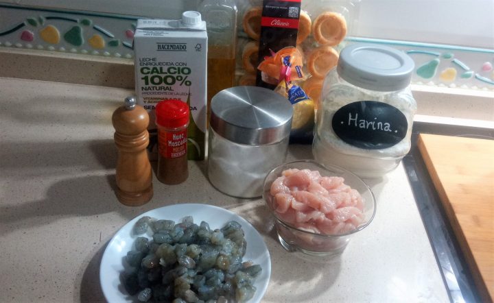 Ingredientes volavanes rellenos de pollo y gambas