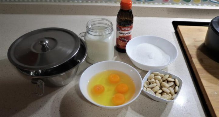 Ingredientes para hacer flan de almendras en Mambo