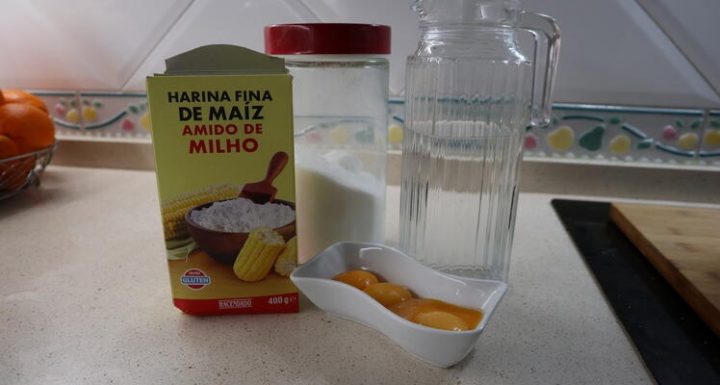 Ingredientes para hacer la crema de yemas para hacer tarta de San Marcos