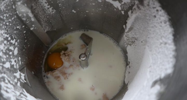 Ahora incorporamos la leche, el huevo y la levadura