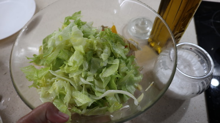 bol ensalada pollo melocoton casera