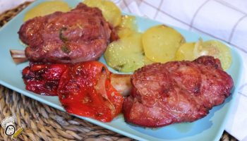 codillo cerdo patatas pimientos freidora aire receta facil