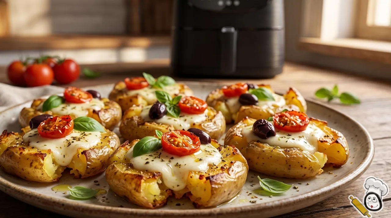 receta aplastadas crujientes con queso tomate freidora de aire