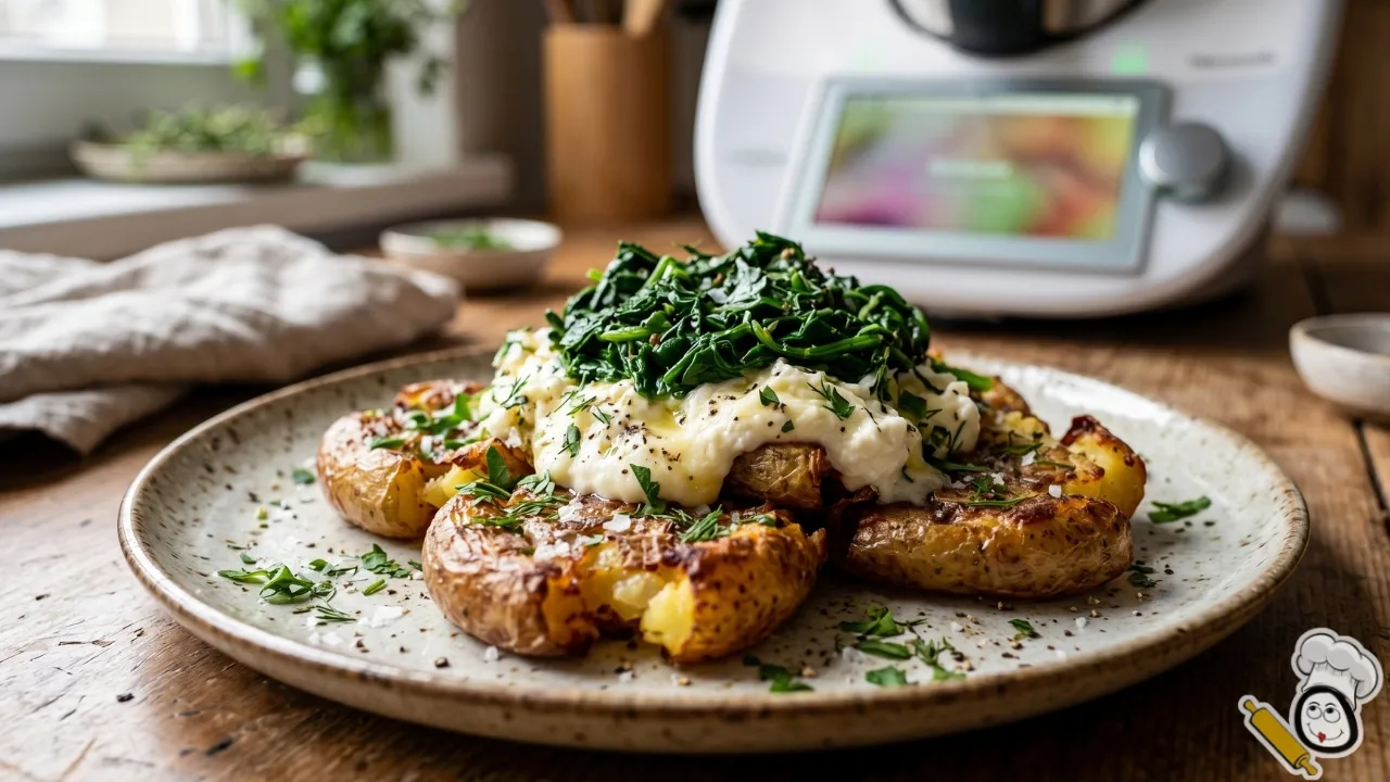 receta smashed potatoes con ricotta y espinacas en thermomix
